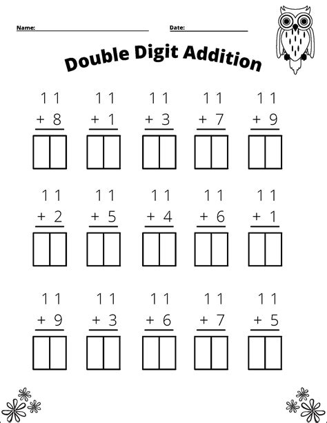 printable double digit addition worksheets numbers   grades