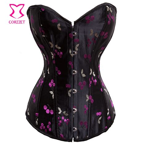 gothic corsets and bustiers cherry embroidery black overbust corset tight