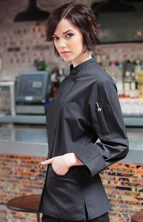Women S Black Pin Stripe Chef Jacket