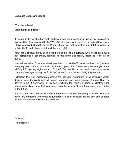 legal cease  desist letter collection letter template collection