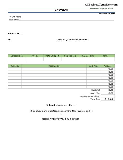 invoice template templates  allbusinesstemplatescom