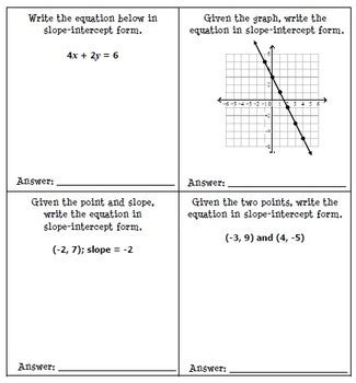 writing linear equations  match activity    algebra