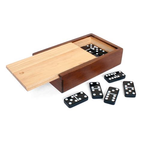 double  black dominoes  white dots  wooden case wood expressions
