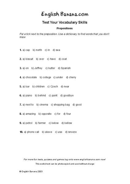 prepositions worksheet    grade lesson planet