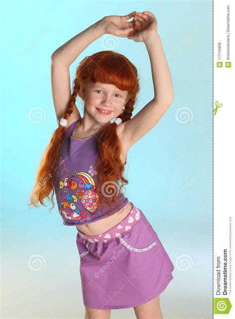 Portrait Of Little Redhead Pre Teen Fashion Girl Model In A Summer