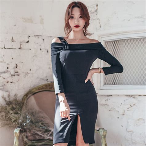 Fashion Korea Style Sexy Dress Women Off Shoulder Straight Collar