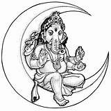 Ganesha Coloring Drawing Pages Colouring Hindu Ganesh Moon Sitting Lord Gods Crescent Sketch Draw Painting Outline Drawings Pen Clipart God sketch template