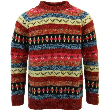 wool knit hippie jumper abstract chunky warm sweater festival xmas market ebay