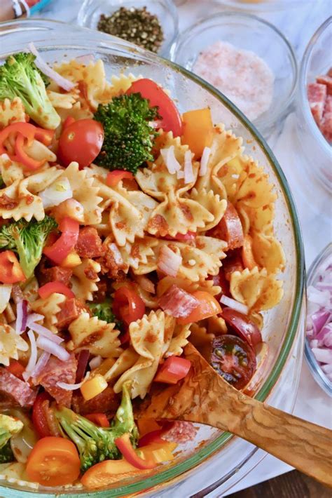 the most flavorful cold pasta salad you ll ever make slice of jess