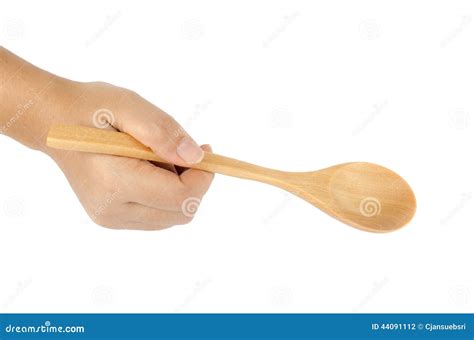 woman  hand holding wooden spoon stock photo image  white