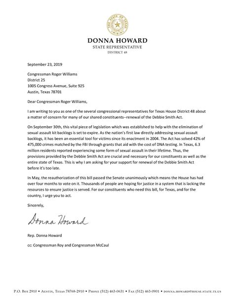 rep howard letter  congressional team howard tx