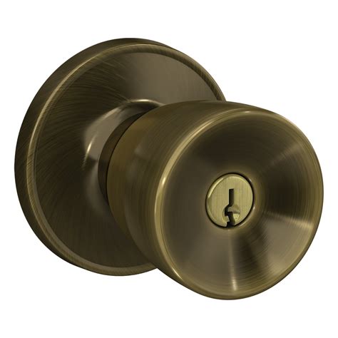 secure  schlage hawkins keyed entry door knob lock  antique brass  exterior