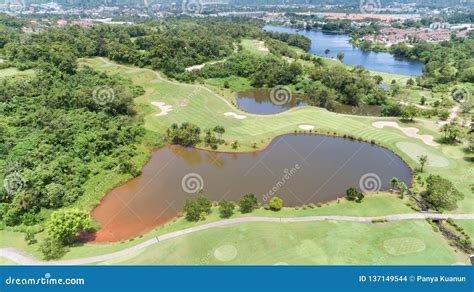 aerial view drone shot  golf  stock photo image  golfing land