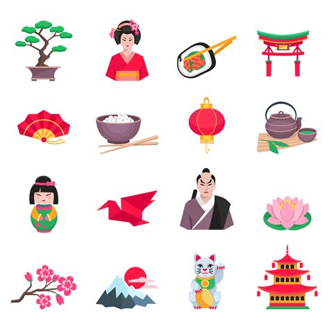 japanese culture symbols flat icons set  vector art  vecteezy
