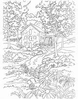 Coloring Pages Adults Landscape Detailed Thomas Kinkade Scenery Color Forest Colouring Book Printable Dover Print Publications Getcolorings Country sketch template