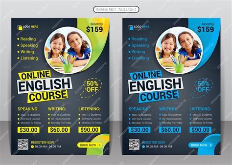 premium vector  learn english language  lessons flyer