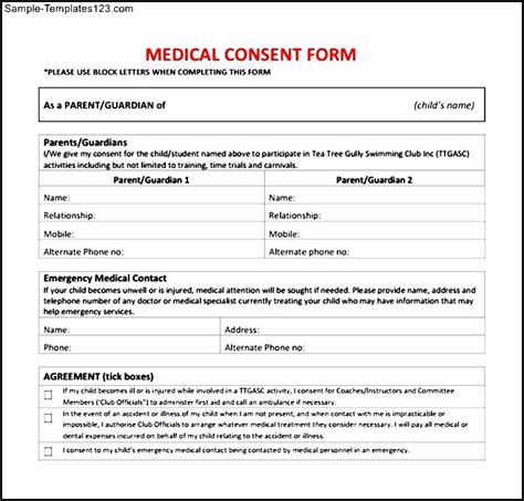 medical consent form   sample templates sample templates