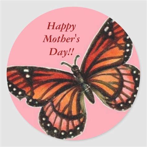 butterfly pink happy mothers day classic  sticker zazzlecom