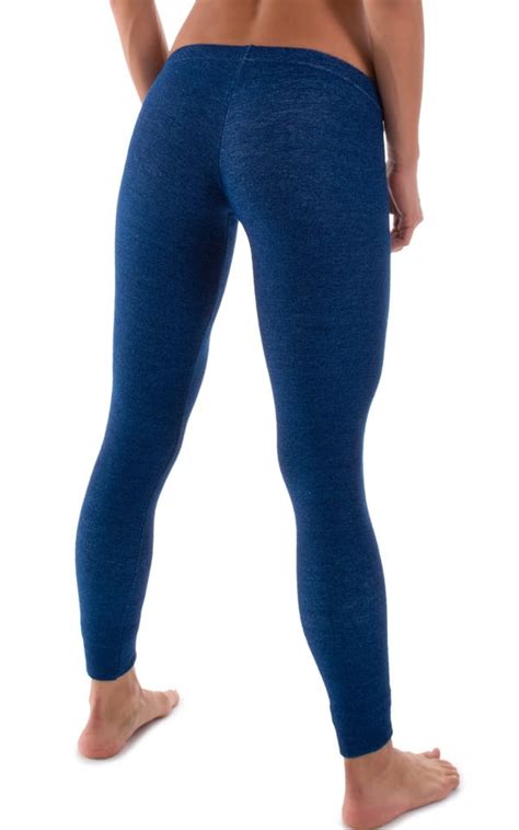 womens super low rise fitness leggings in blue denim cotton lycra