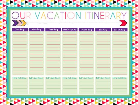 printable daily  weekly vacation calendars vacation itinerary