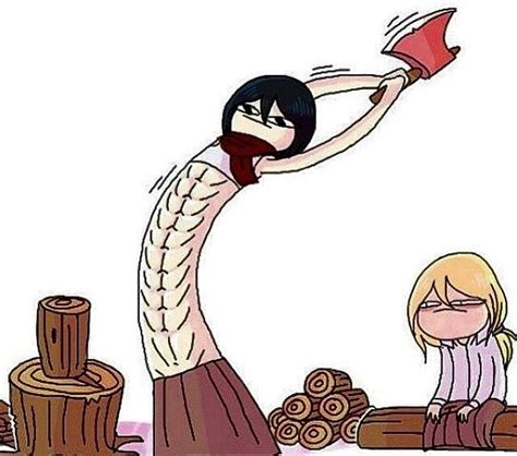 Mikasa And Her Abs Chopping Wood With Historia Attack On