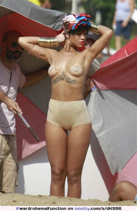 Rihanna Topless Pasties Areolas Beach Celebrity