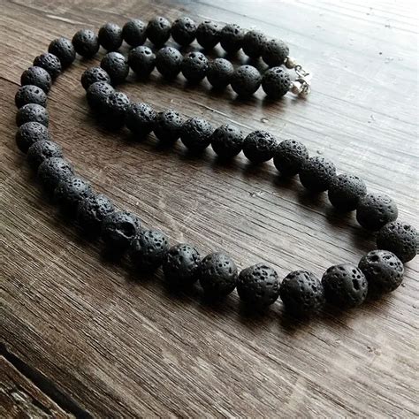 vintage  design mm mm black volcanic lava rock beads chains necklace men jewelry  chain