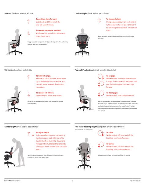 herman miller aeron chairs user adjustments user manual page
