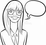 Glasses Girl Nerd Drawing Whiteboard Smiling Cartoon Coloring Illustration Isolated Vector Preview sketch template