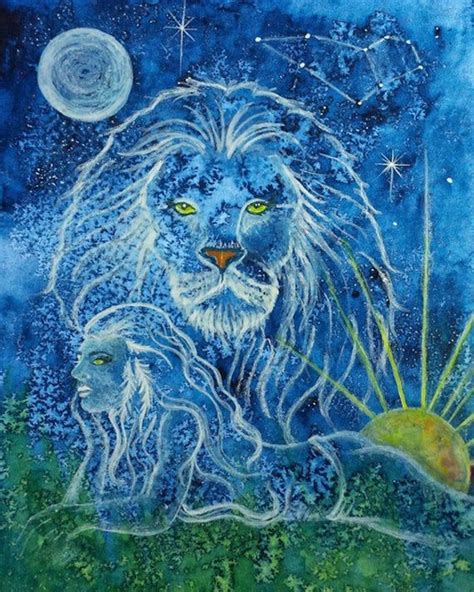 Leo Astrological Watercolor Lion Portrait Sun Sign