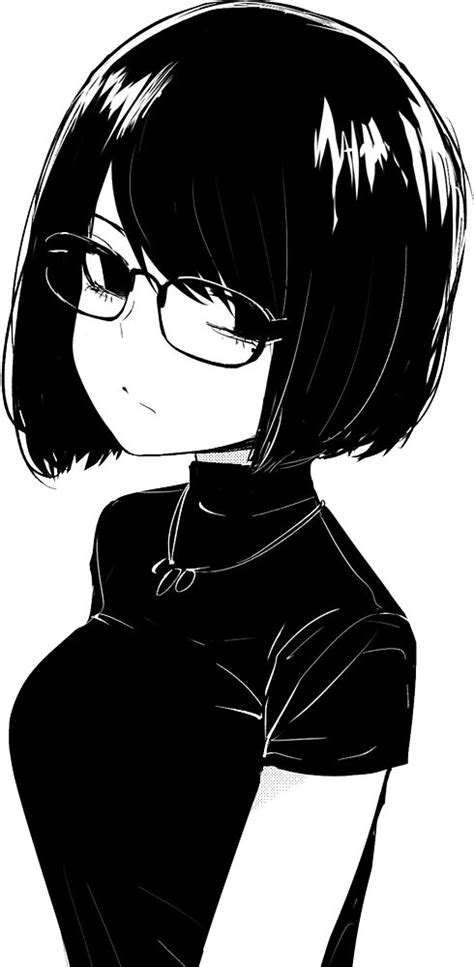 serious anime girl with glasses and black hair