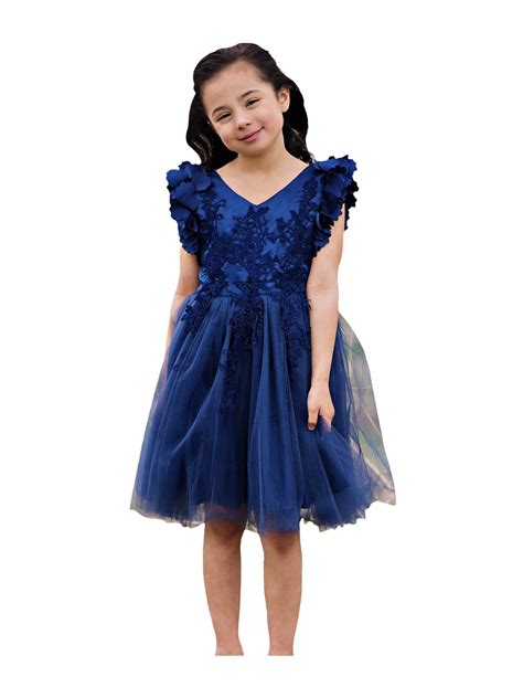 couture  couture  girls navy petal sleeve satin lace
