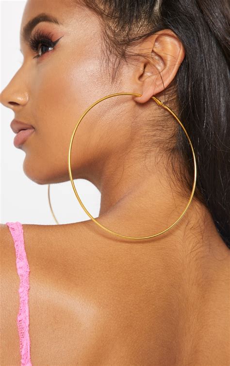gold 120mm hoop earrings accessories prettylittlething usa