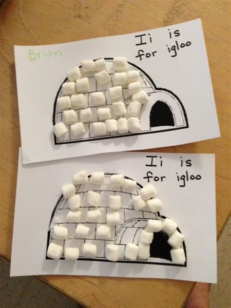 kindergarten  mooneyisms letter  activity marshmallow igloos