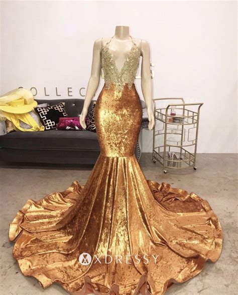 beaded illusion bodice gold velvet long prom dress xdressy