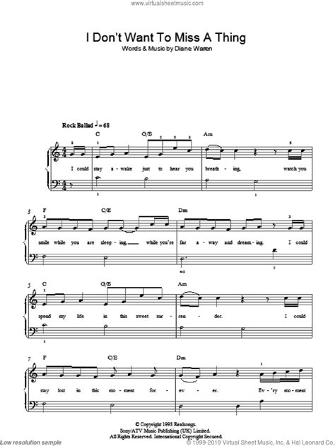 aerosmith i don t want to miss a thing sheet music for piano solo