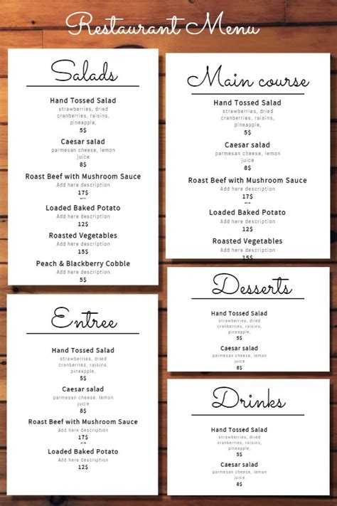 fine dining restaurant menu customizable design template menu design