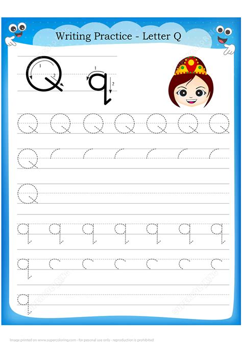 letter    queen handwriting practice worksheet  printable