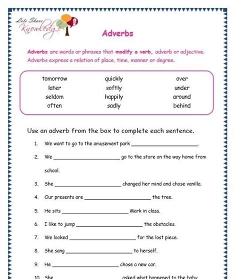 adverbs worksheets  answer key  shotwerk