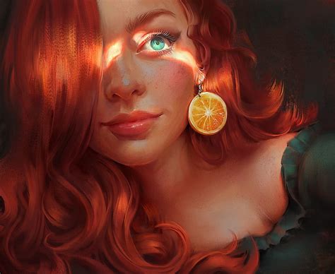 Redhead Art Gorgeous Face Slice Orange Earring Mandy Jurgens