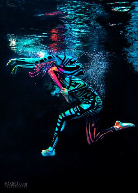 Body Painting And Black Light Pool Shots Underwater