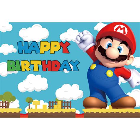 Mario Bros Cloud Personalised Birthday Party Banner Backdrop Background