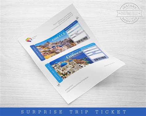 digital greece surprise trip gift ticket santorini printable etsy