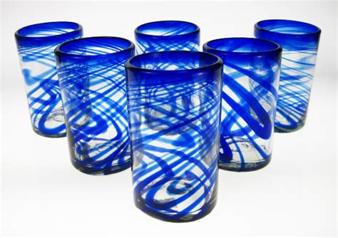 Drinking Glasses Blue Swirl 16oz Set Of 4 Free Shipping