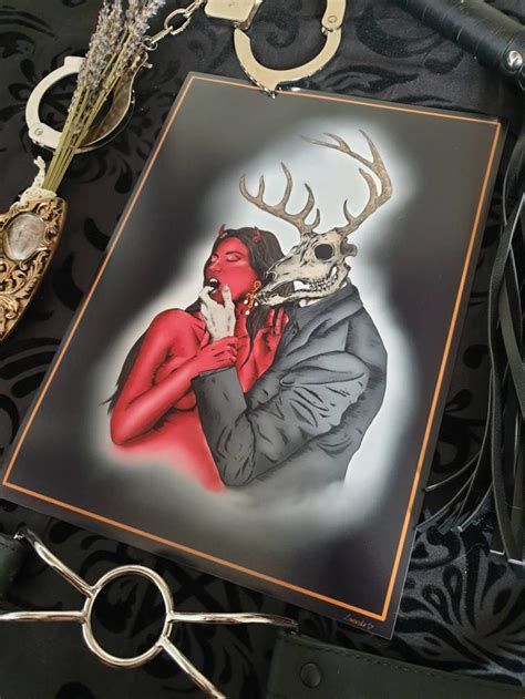 occult satanic kink couple a4 art print gothic horror bdsm etsy
