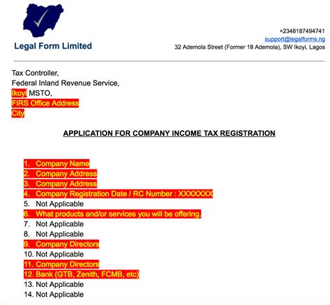 tin application letter  firs nigeria  legal forms medium
