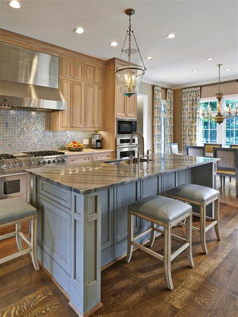 traditional kitchen  stainless steel appliances  painted island hgtv