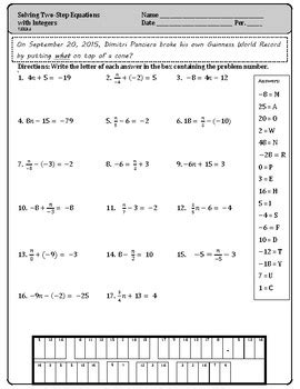 solving  step equations  integers  riddle activity  shawna