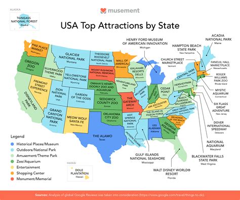 national map    popular attraction   state travel