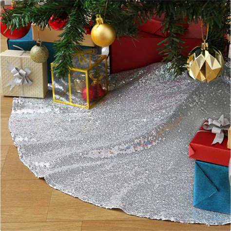christmas tree skirt   silver small xmas tree skirt sequin fabric